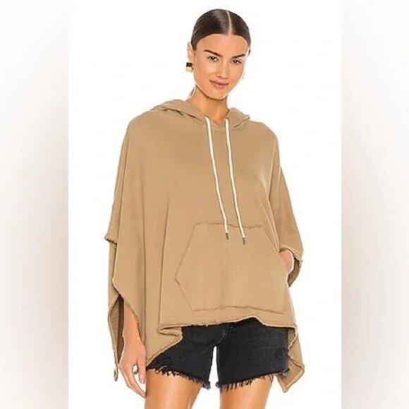 ATM Oversize Hooded Poncho Tan Cotton Pullover One Size - Picture 8 of 8